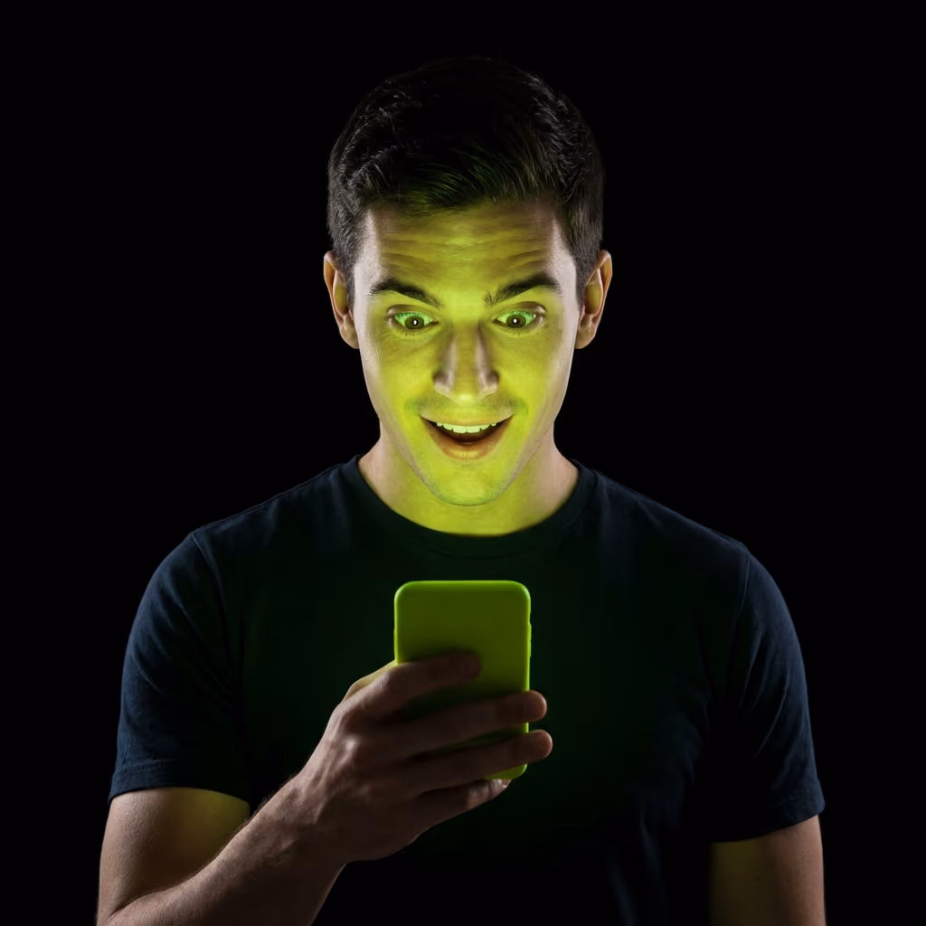 Cliente satisfeito usando celular